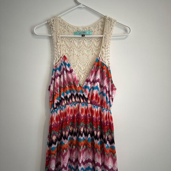 Karlie Crochet Knit V-Neck Maxi Dress Women's Medium Aztec Pink Red Western Boho - Picture 2 of 7